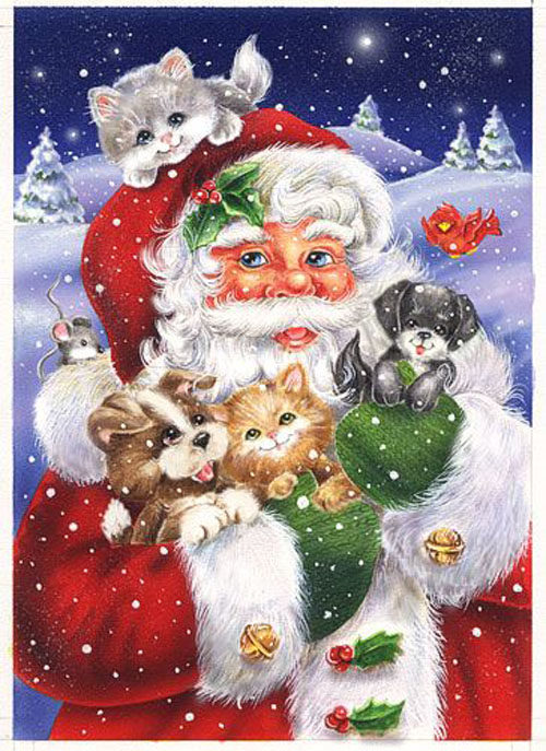 12 Weihnachtsmann Bilder mit Tieren1
