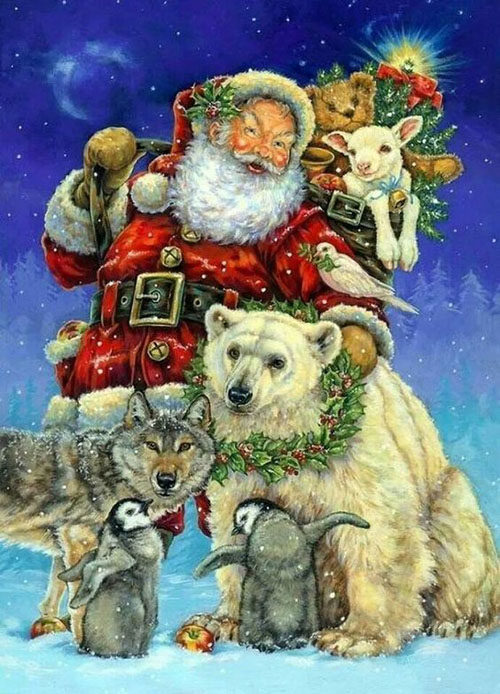 12 Weihnachtsmann Bilder mit Tieren7