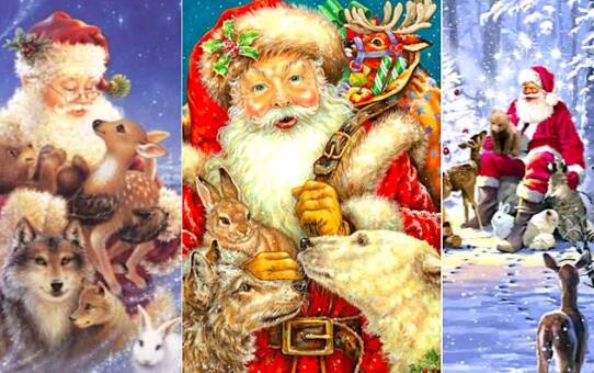 12 Weihnachtsmann Bilder mit Tieren